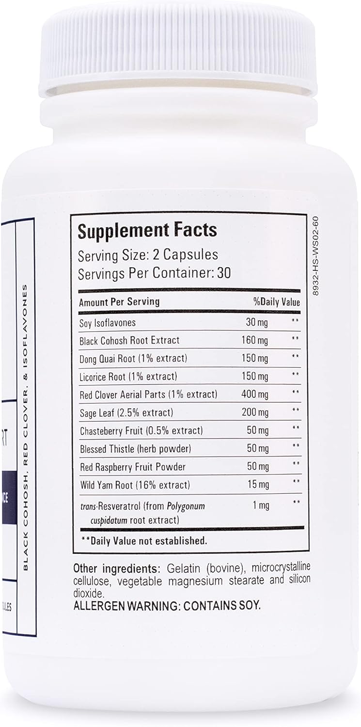 Natural Menopause Relief Supplement for Women - Hot Flash, Mood Swing & Sleep Problem Relief - Non-GMO Estrogen Support with Black Cohosh & Dong Quai - 60 Capsules