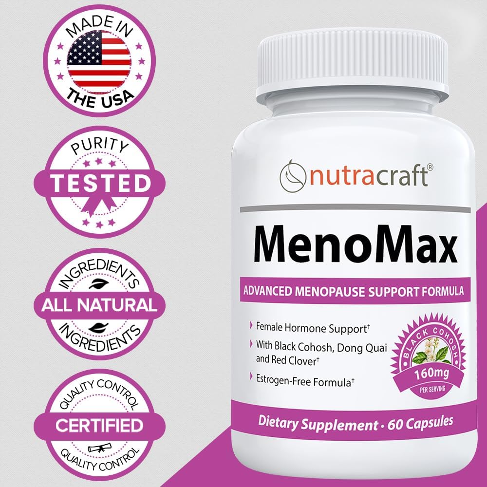 Natural Menopause Relief Supplement with Black Cohosh, Dong Quai, Vitex Agnus, Red Clover, Sage, Soy, Wild Yam - 60 Capsules for Hot Flashes, Night Sweats, Dryness, Mood Swings