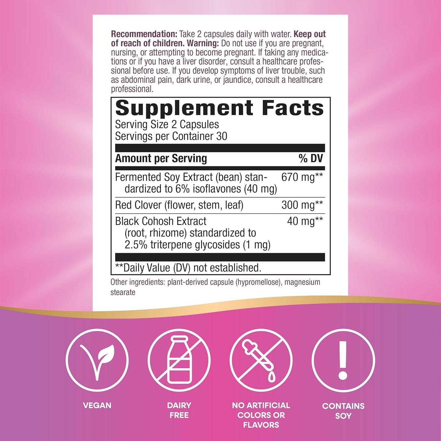 Natural Menopause Relief Supplement with Black Cohosh, Red Clover, Fermented Soy - 60 Vegan Capsules by Nature's Way