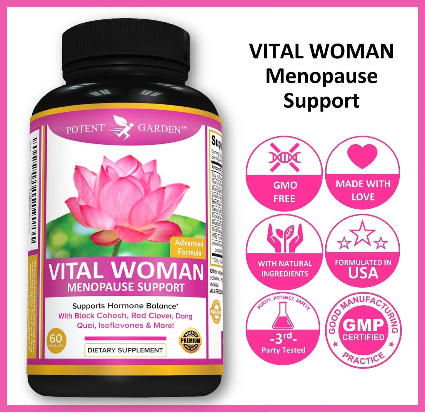Natural Menopause Relief Supplement with Black Cohosh, Soy Isoflavones, & Don Quai - Hot Flash & Night Sweats Relief for Women - Non-GMO - 60 Capsules