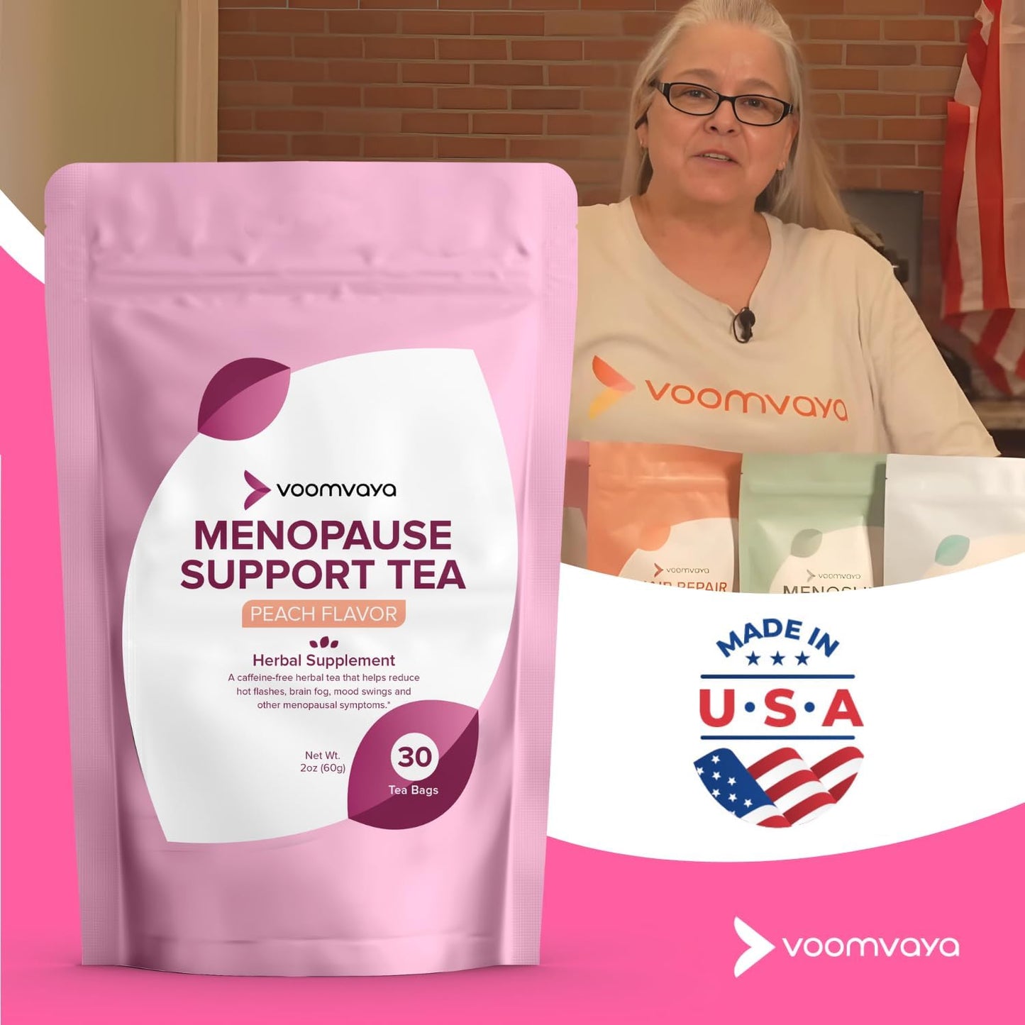 Natural Menopause Relief Tea with Red Clover & Black Cohosh - Alleviate Hot Flashes, Night Sweats, Mood Swings - Peach Flavor - 30 Teabags