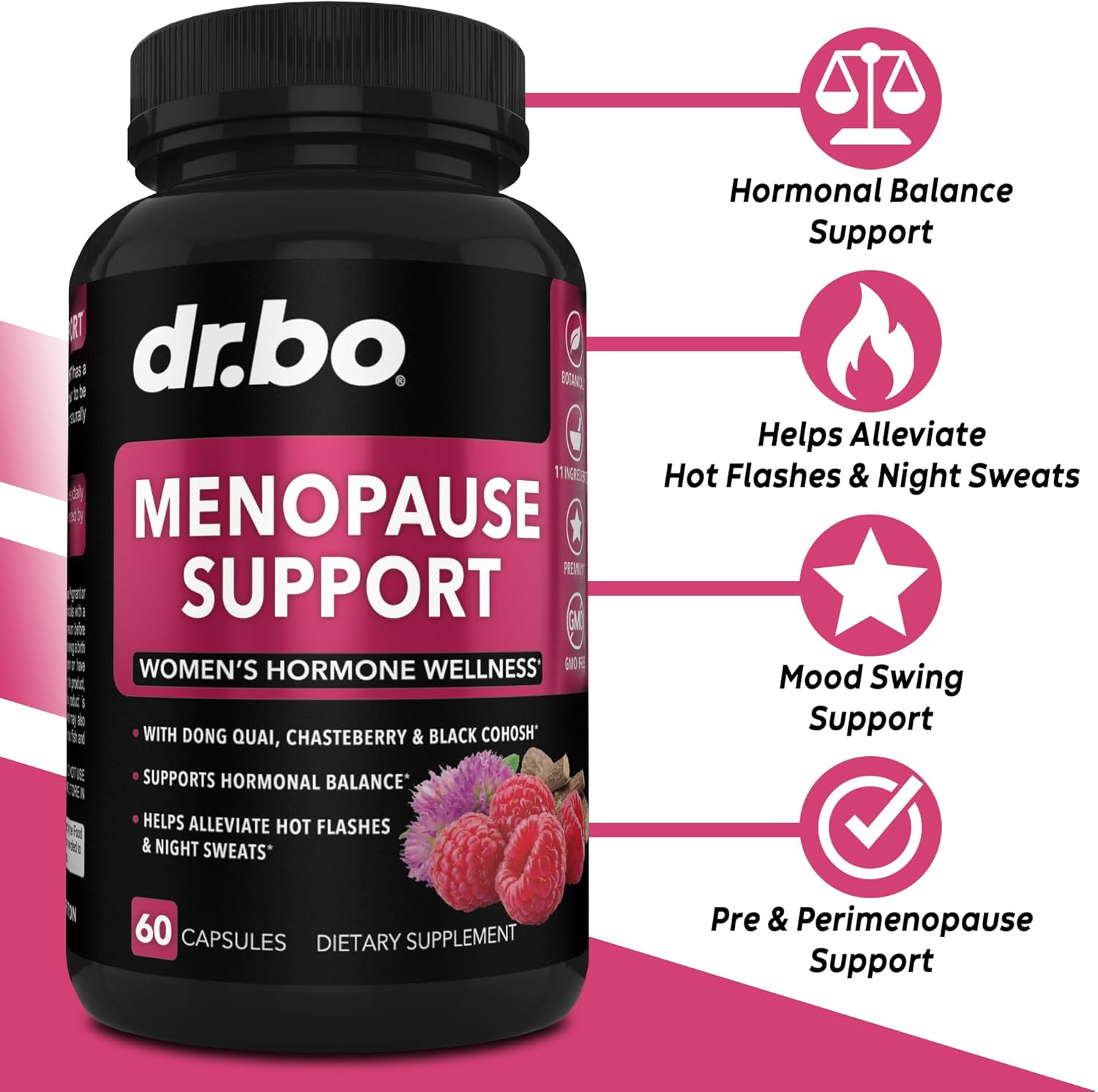 Natural Menopause Support Pills for Women - Relieve Hot Flashes, Night Sweats & Mood Swings - Hormone Balance Supplement with Dong Quai, Chasteberry & Black Cohosh by DR. BO
