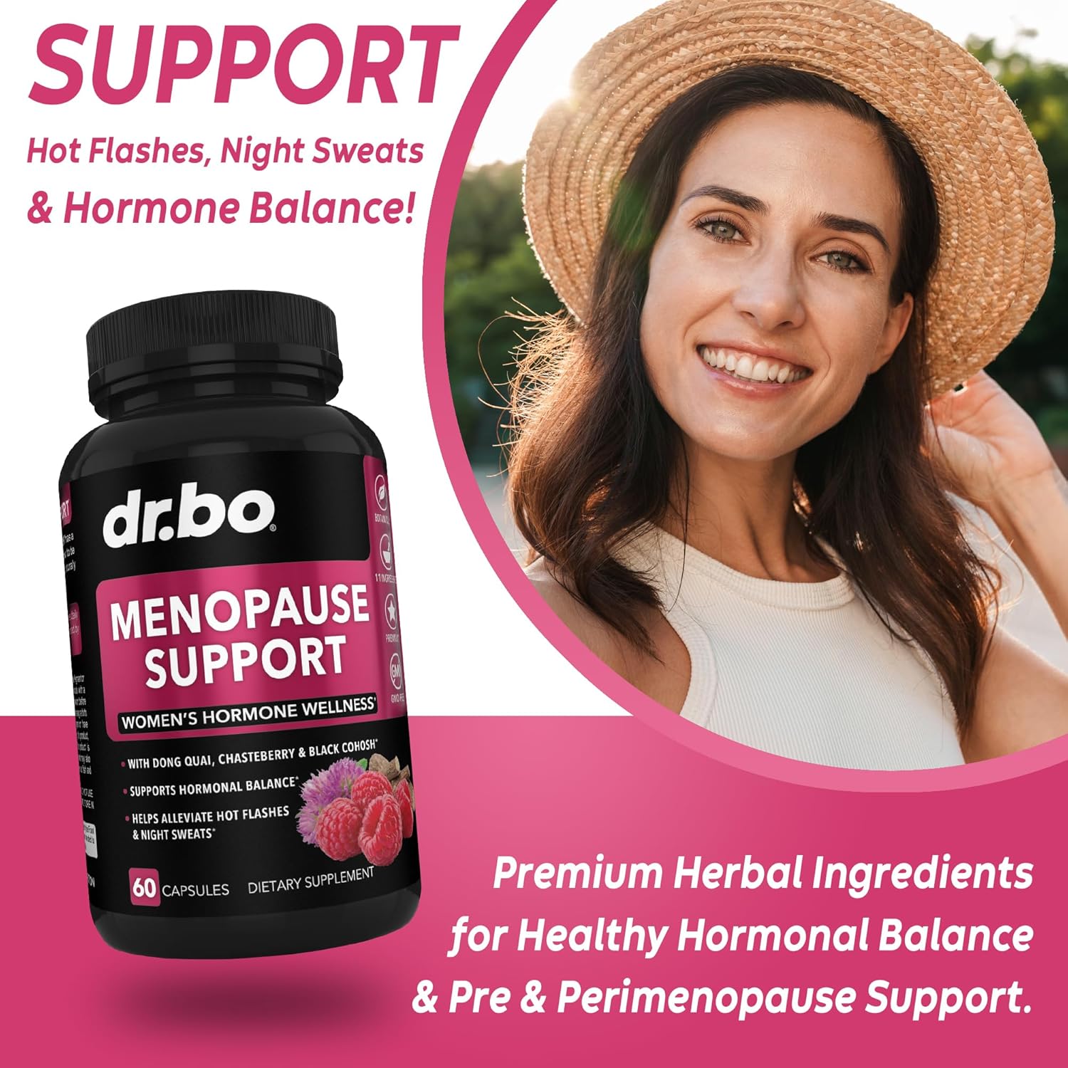 Natural Menopause Support Pills for Women - Relieve Hot Flashes, Night Sweats & Mood Swings - Hormone Balance Supplement with Dong Quai, Chasteberry & Black Cohosh by DR. BO