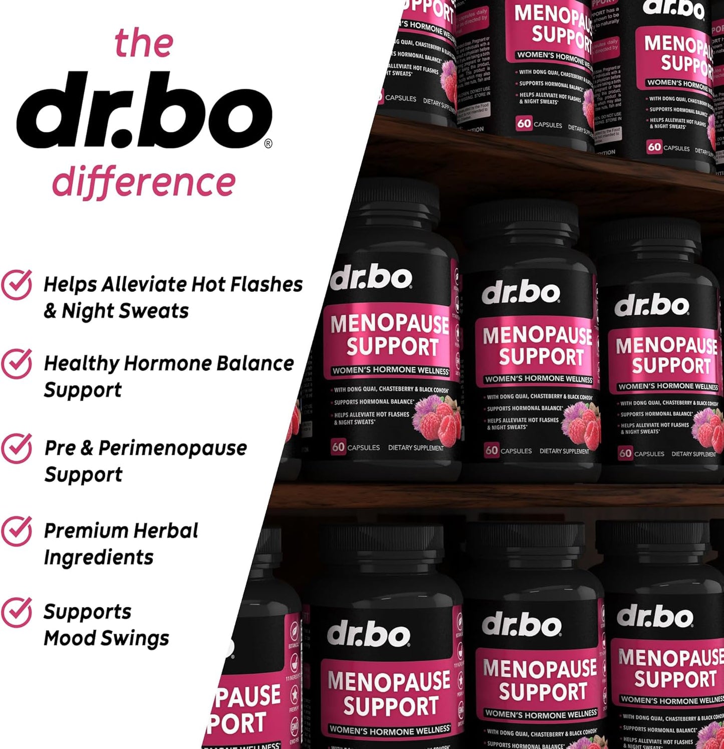 Natural Menopause Support Pills for Women - Relieve Hot Flashes, Night Sweats & Mood Swings - Hormone Balance Supplement with Dong Quai, Chasteberry & Black Cohosh by DR. BO