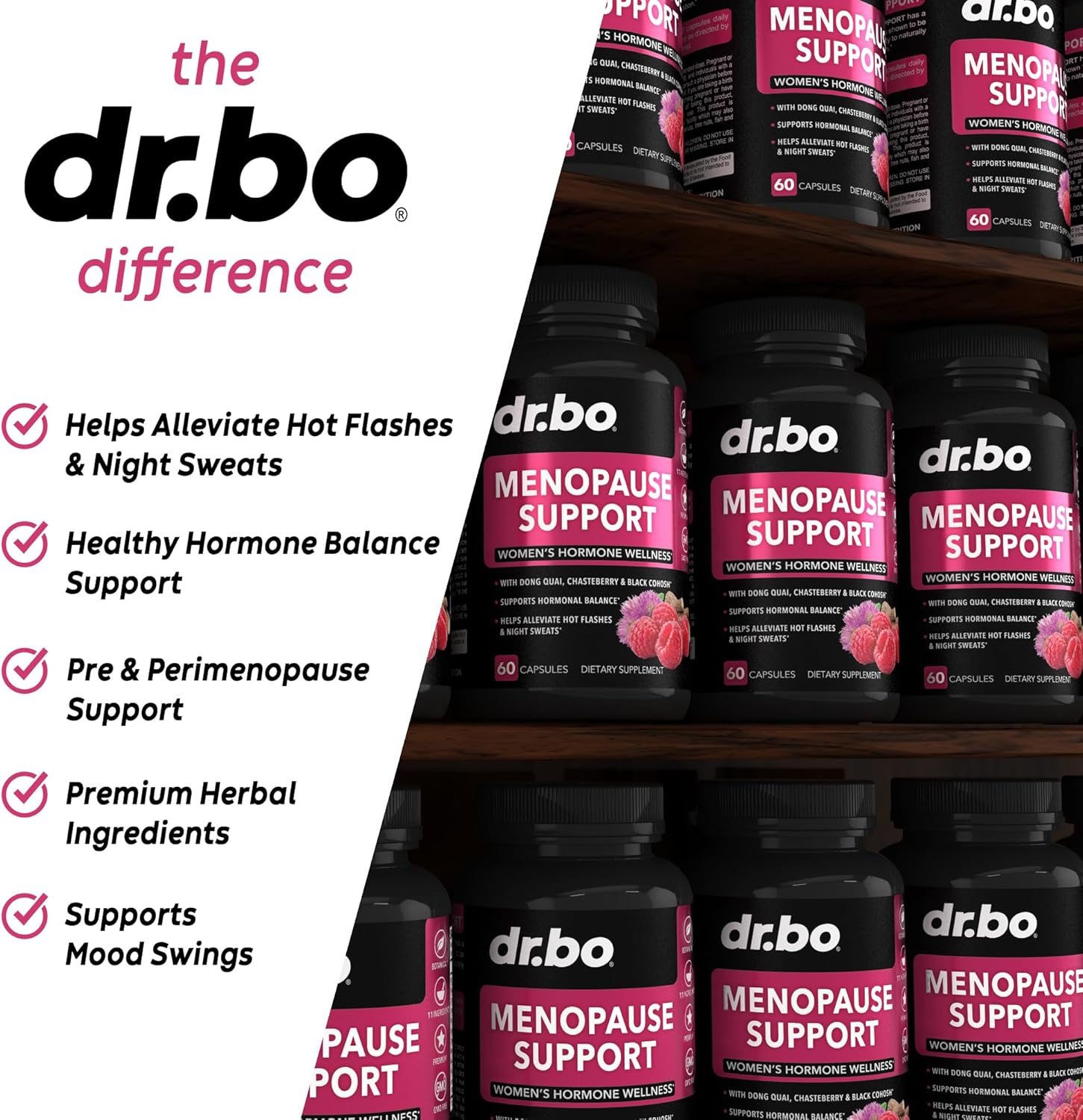 Natural Menopause Support Pills for Women - Relieve Hot Flashes, Night Sweats & Mood Swings - Hormone Balance Supplement with Dong Quai, Chasteberry & Black Cohosh by DR. BO