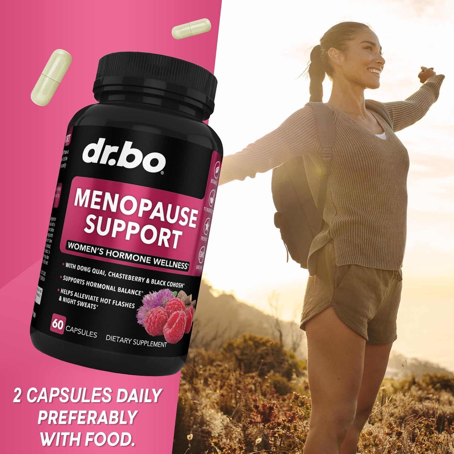 Natural Menopause Support Pills for Women - Relieve Hot Flashes, Night Sweats & Mood Swings - Hormone Balance Supplement with Dong Quai, Chasteberry & Black Cohosh by DR. BO