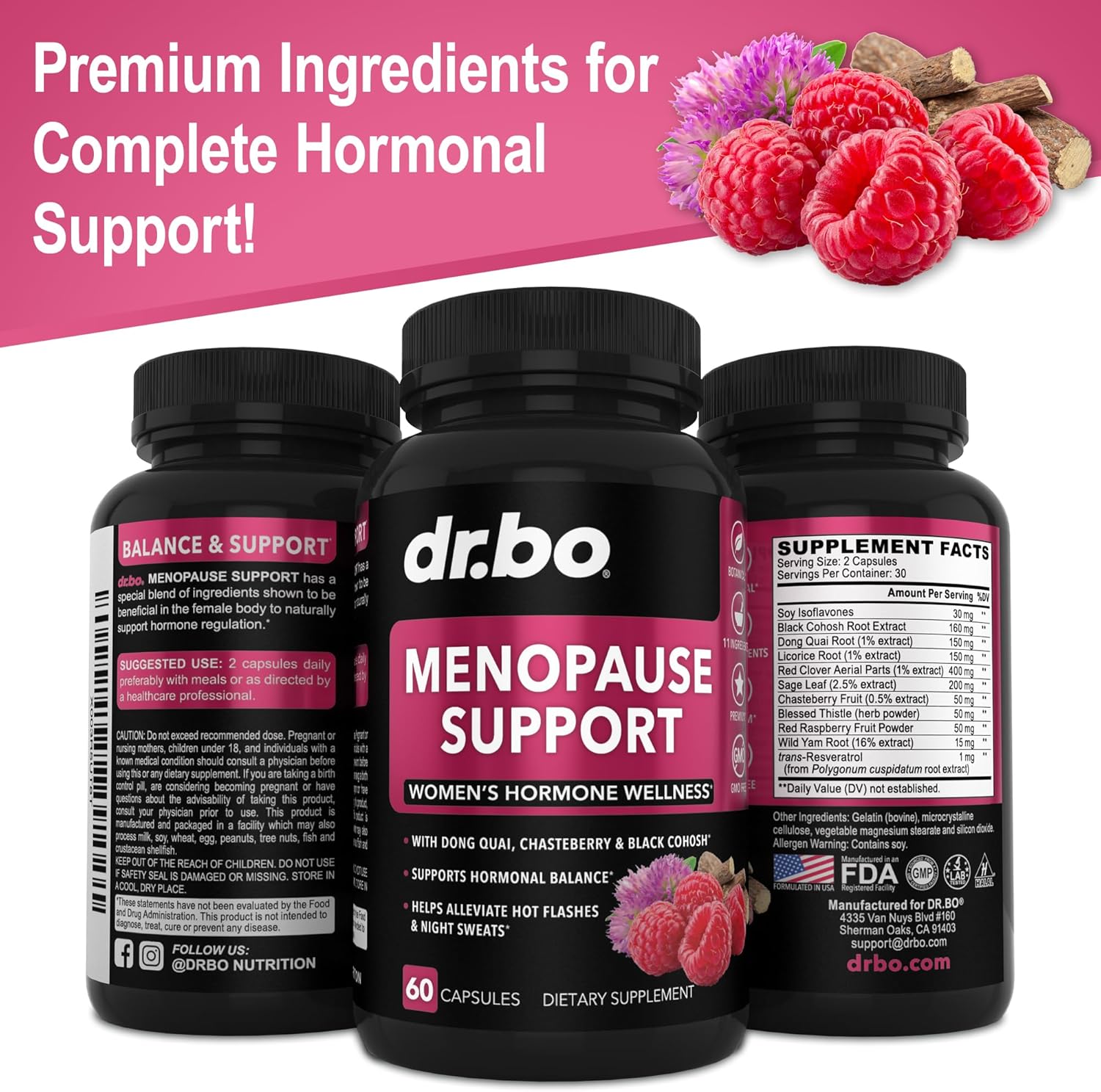 Natural Menopause Support Pills for Women - Relieve Hot Flashes, Night Sweats & Mood Swings - Hormone Balance Supplement with Dong Quai, Chasteberry & Black Cohosh by DR. BO