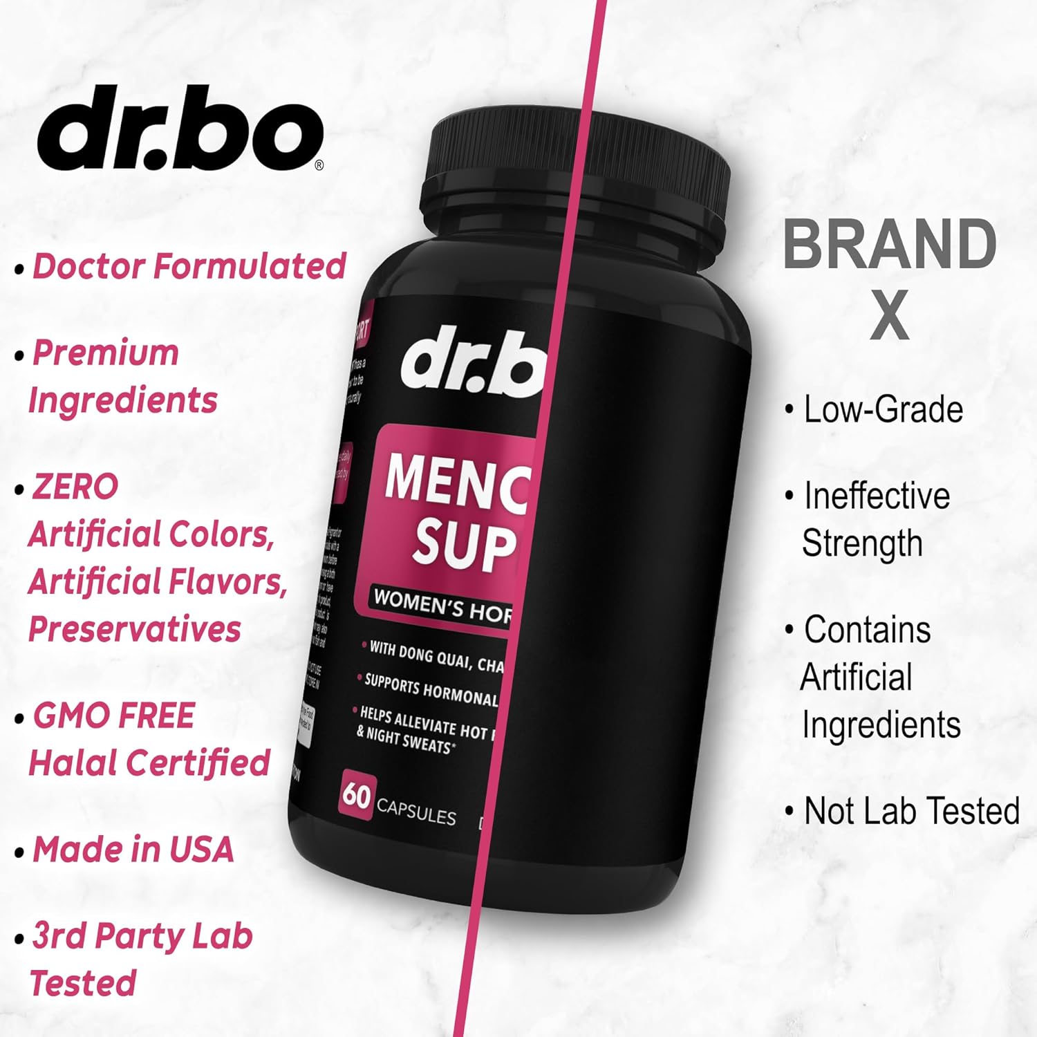 Natural Menopause Support Pills for Women - Relieve Hot Flashes, Night Sweats & Mood Swings - Hormone Balance Supplement with Dong Quai, Chasteberry & Black Cohosh by DR. BO