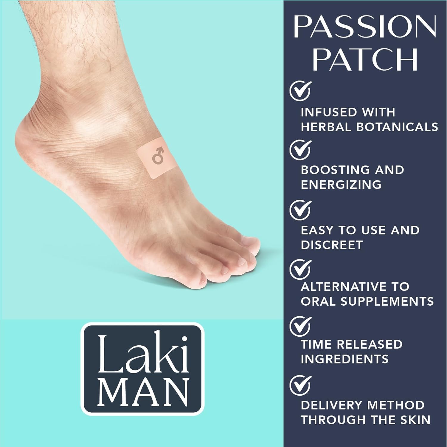 Natural Men's Health Wellness Patches for Circulation, Energy, and Vitality - Pack of 15 - Non-Habit Forming