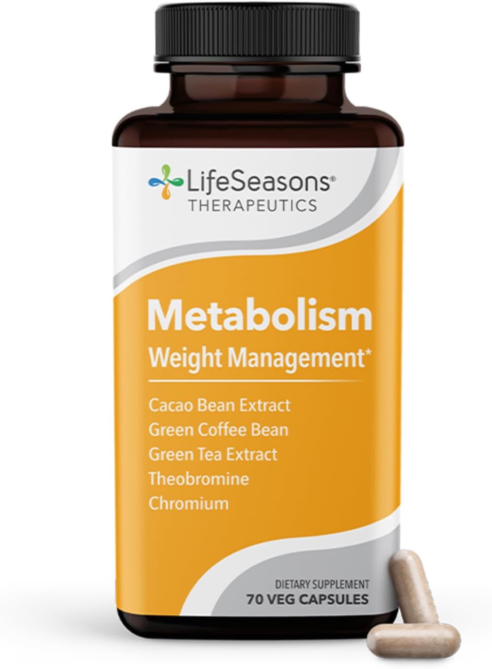 Natural Metabolism & Energy Support Supplement for Weight Control - Appetite Suppressant with Green Tea, Coffee Bean, Chromium, Cacao & Theobromine - 70 Capsules