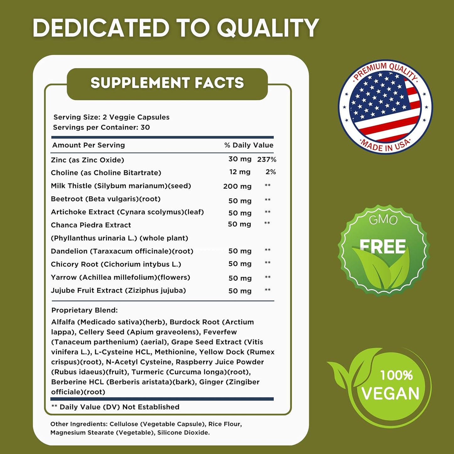 Natural Milk Thistle and Zinc Liver Support Supplement - Detox and Cleanse, Digestive Health - 60 Veggie Capsules