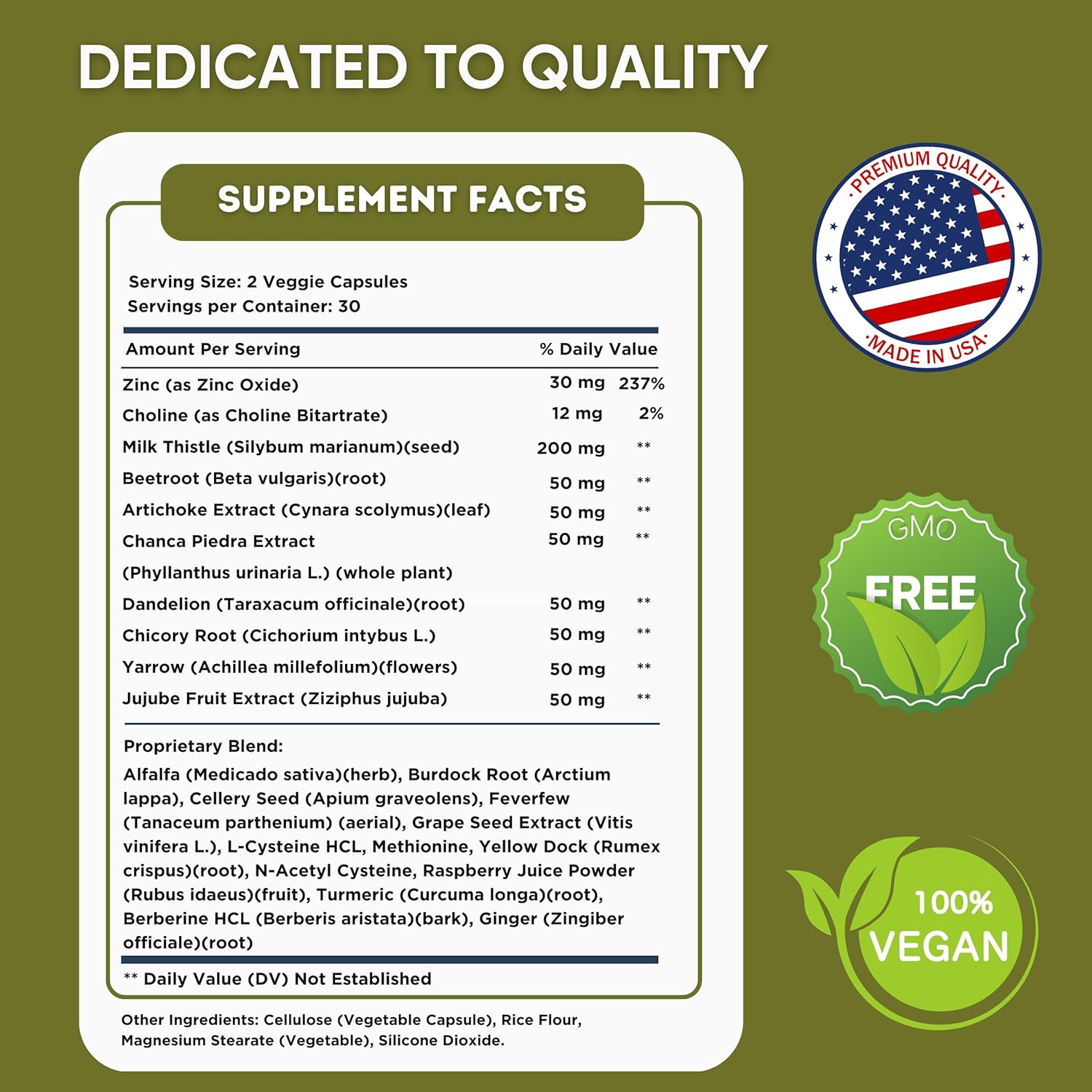 Natural Milk Thistle and Zinc Liver Support Supplement - Detox and Cleanse, Digestive Health - 60 Veggie Capsules