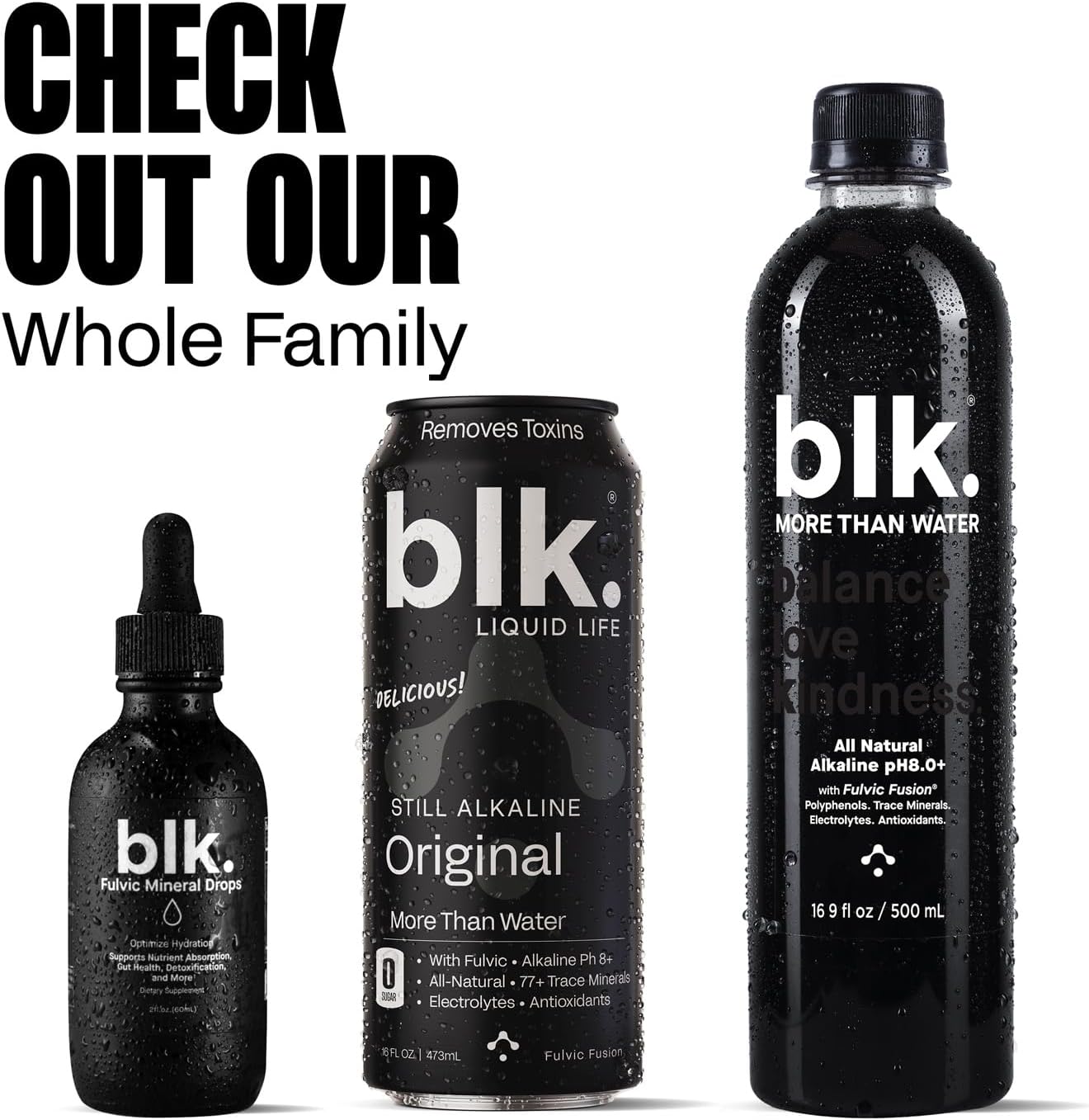 Natural Mineral Alkaline Water Drops with Electrolytes, Fulvic, Amino Acids - Zero Sugar - 2oz