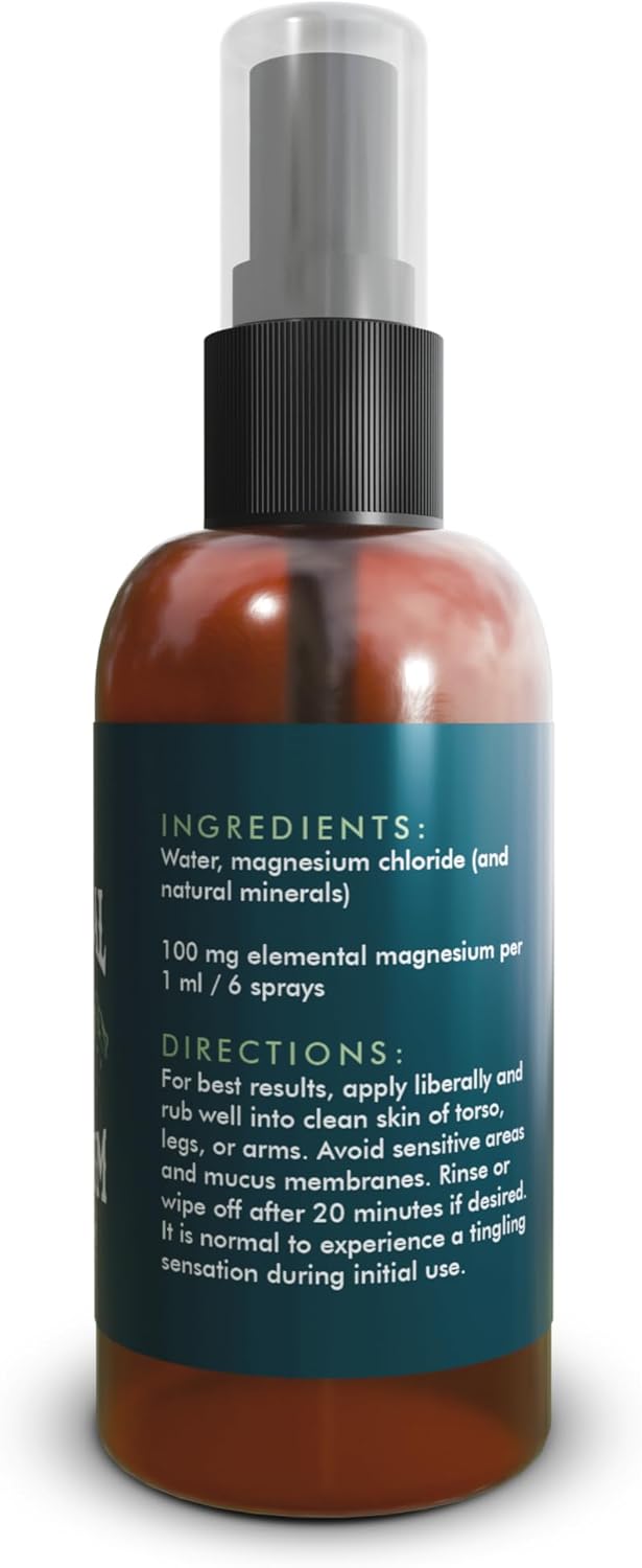 Natural Mineral Magnesium Spray for Sleep and Muscle Support, 4 oz Topical Oil Supplement
