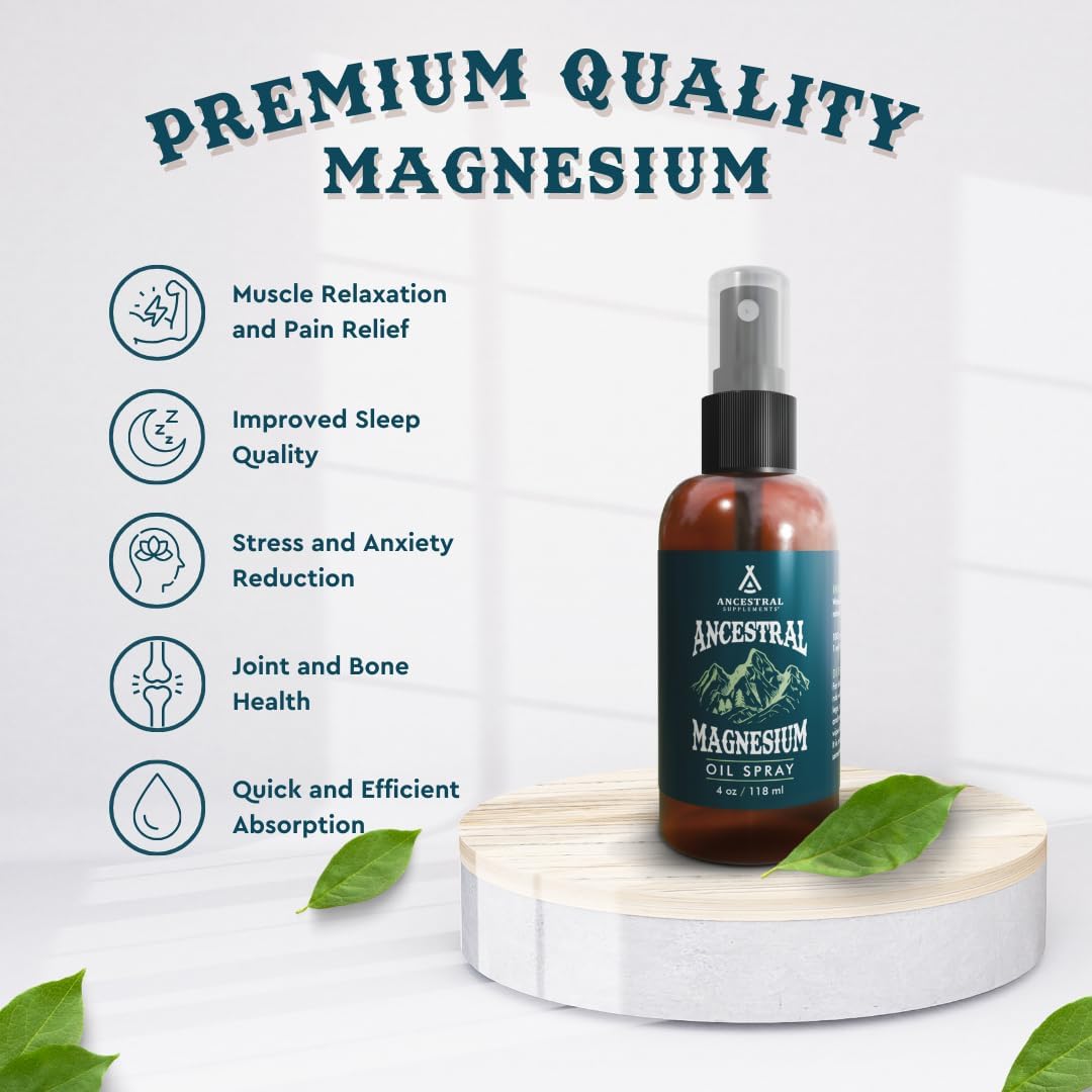 Natural Mineral Magnesium Spray for Sleep and Muscle Support, 4 oz Topical Oil Supplement