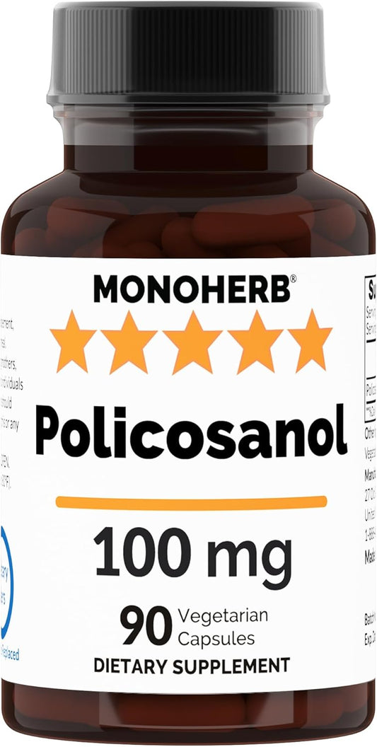 Natural MONOHERB Policosanol Supplement - 100mg per Capsule - 90 Vegetarian Capsules for Heart Health