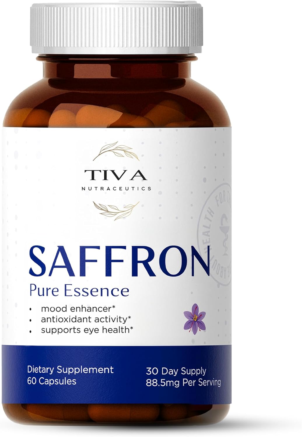 Natural Mood Booster & Antioxidant-Rich Saffron Extract Capsules for Eye Health Support - 60 Vegan Capsules by TIVA Nutraceutics