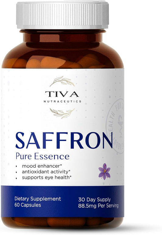 Natural Mood Booster & Antioxidant-Rich Saffron Extract Capsules for Eye Health Support - 60 Vegan Capsules by TIVA Nutraceutics