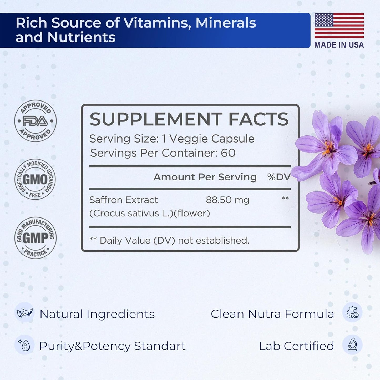 Natural Mood Booster & Antioxidant-Rich Saffron Extract Capsules for Eye Health Support - 60 Vegan Capsules by TIVA Nutraceutics