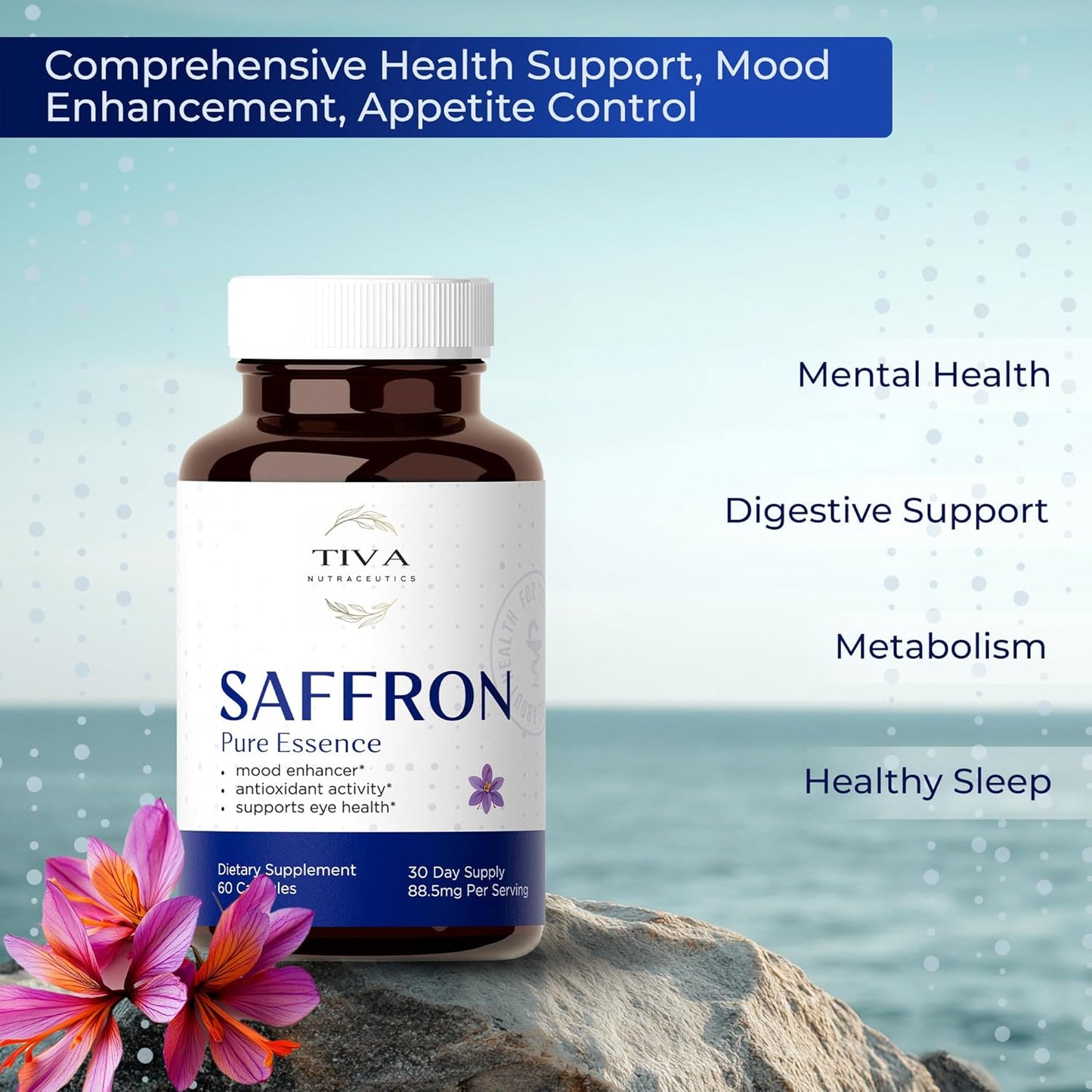 Natural Mood Booster & Antioxidant-Rich Saffron Extract Capsules for Eye Health Support - 60 Vegan Capsules by TIVA Nutraceutics