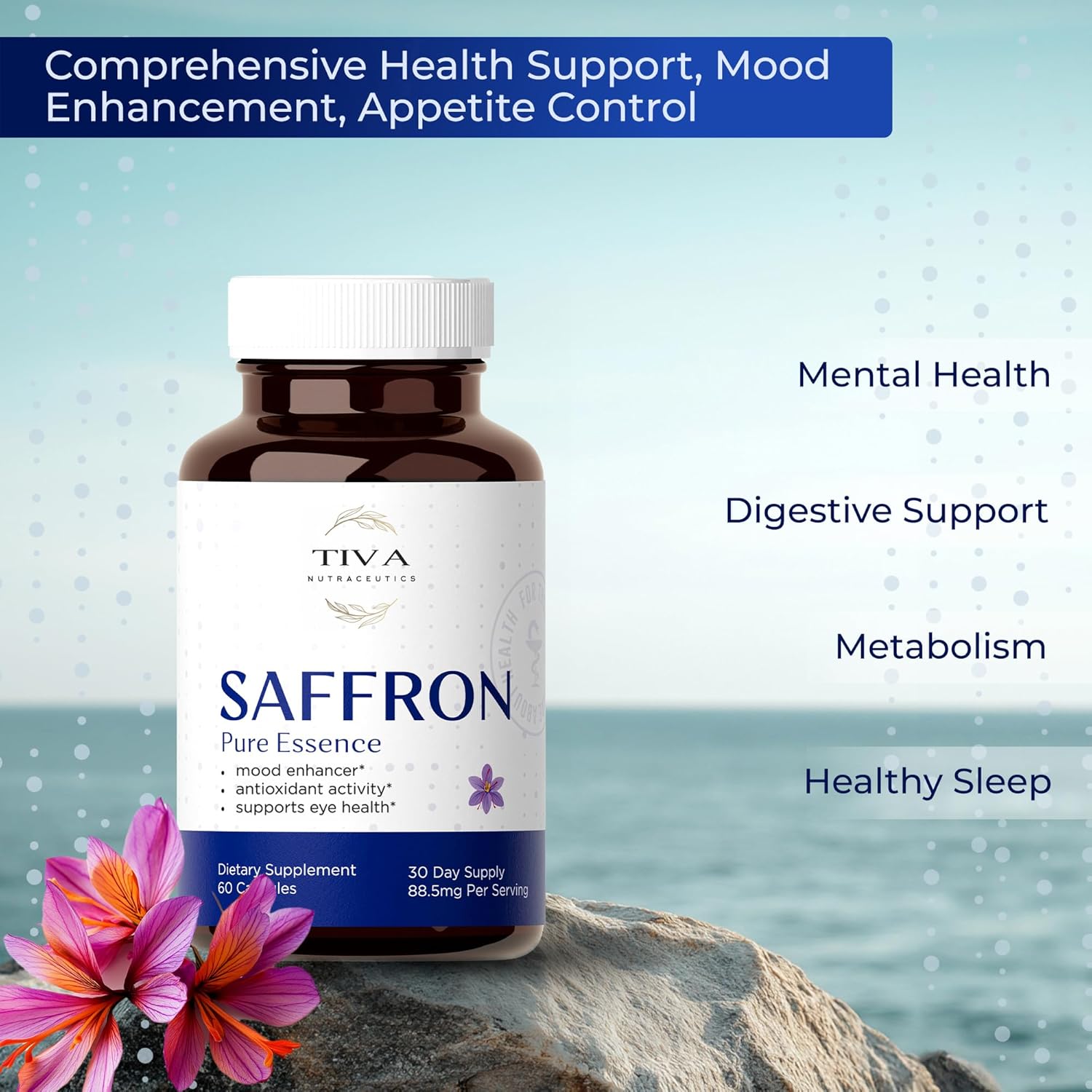 Natural Mood Booster & Antioxidant-Rich Saffron Extract Capsules for Eye Health Support - 60 Vegan Capsules by TIVA Nutraceutics