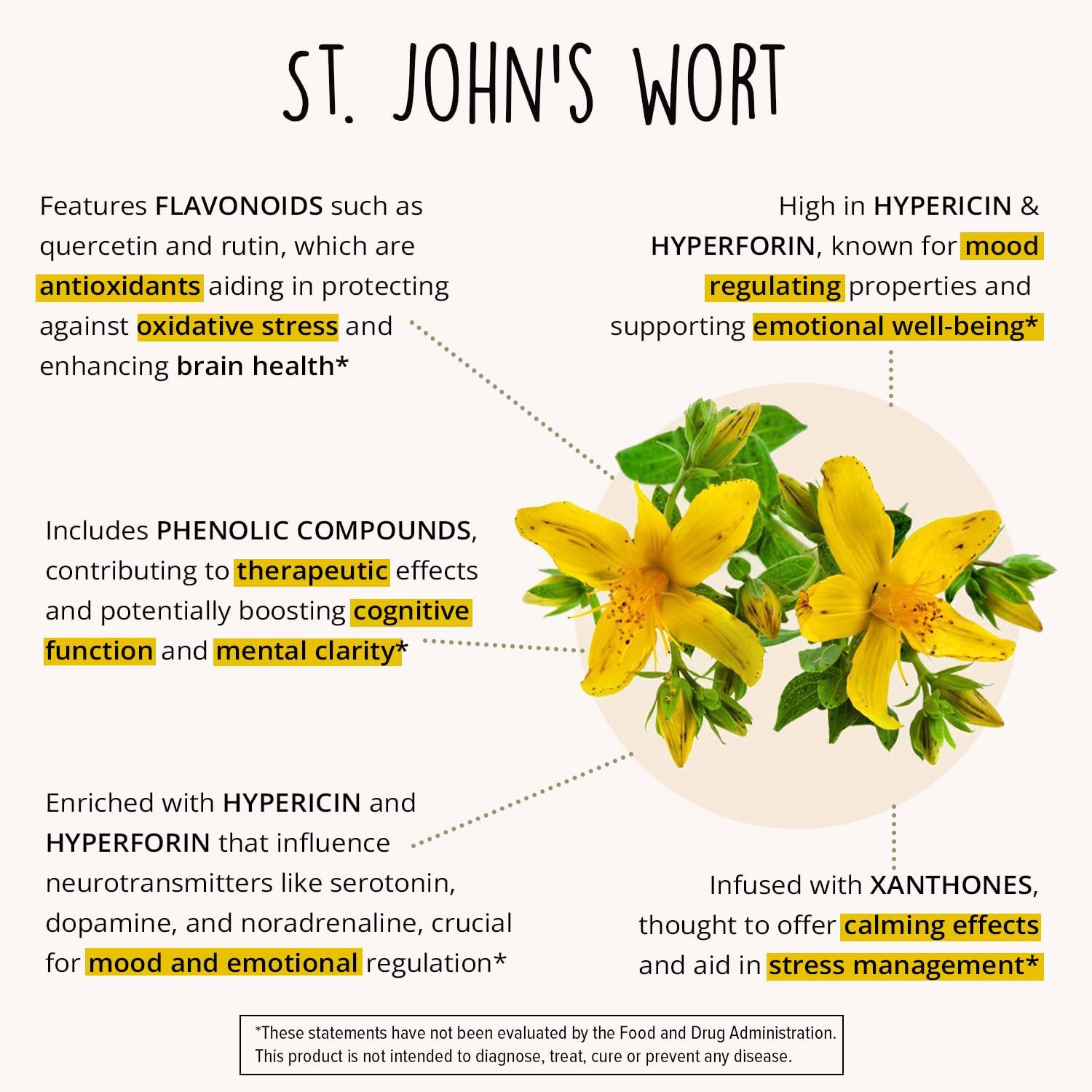 Natural Mood Support Supplement with St. Johns Wort, Rhodiola, Ashwagandha - Stress Relief & Calm Mind/Body - 100% Plant-Based Adaptogens - 180 Ct.