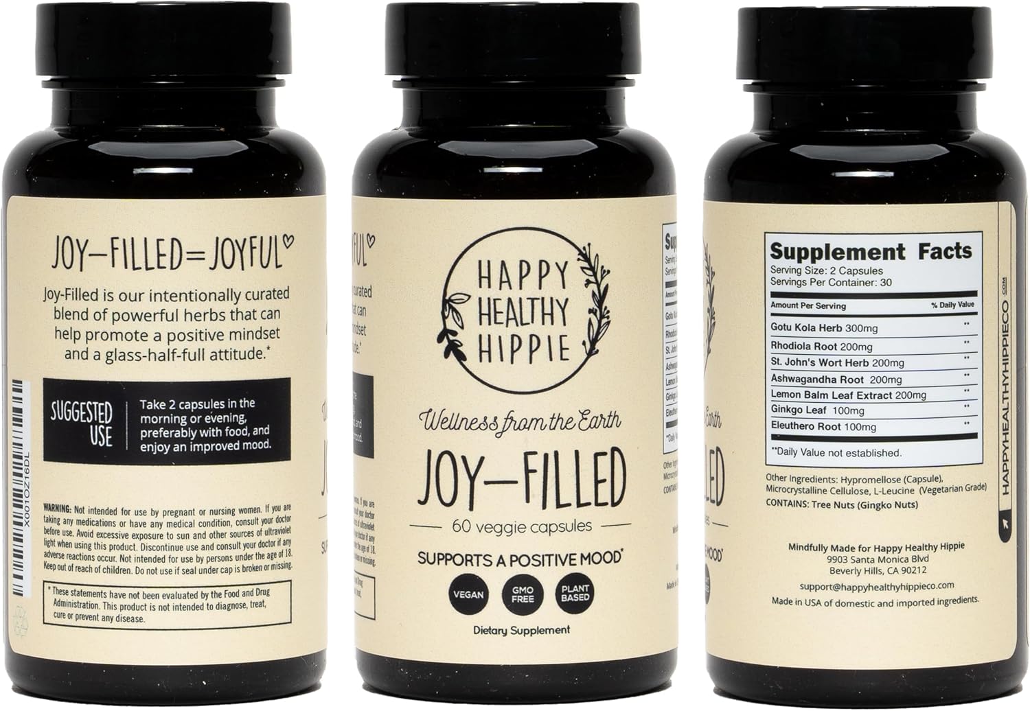 Natural Mood Support Supplement with St. Johns Wort | Stress Relief and Calm Mind & Body | Plant-Based Happy Pills with Ashwagandha, Rhodiola Rosea, Eleuthero - Herbal Adaptogens, 60 Ct