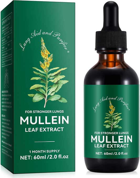 Natural Mullein Leaf Extract for Healthy Breathing & Respiratory Support - Lung Aid & Gentle Cleanse - Fast-Absorbing Vegetarian Formula - 1 Month Supply - 60ml