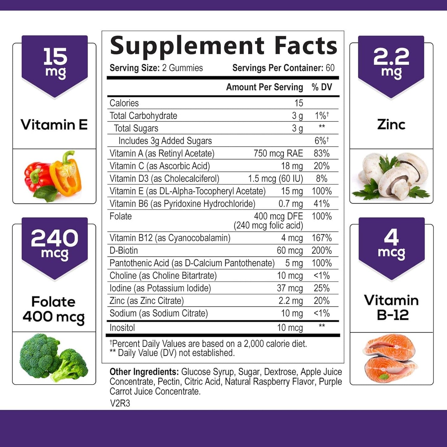 Natural Multivitamin Gummies for Adults - Daily Gummy Vitamins with A, C, E, B6, B12 - Non-GMO, Berry Flavor - 120 Gummies