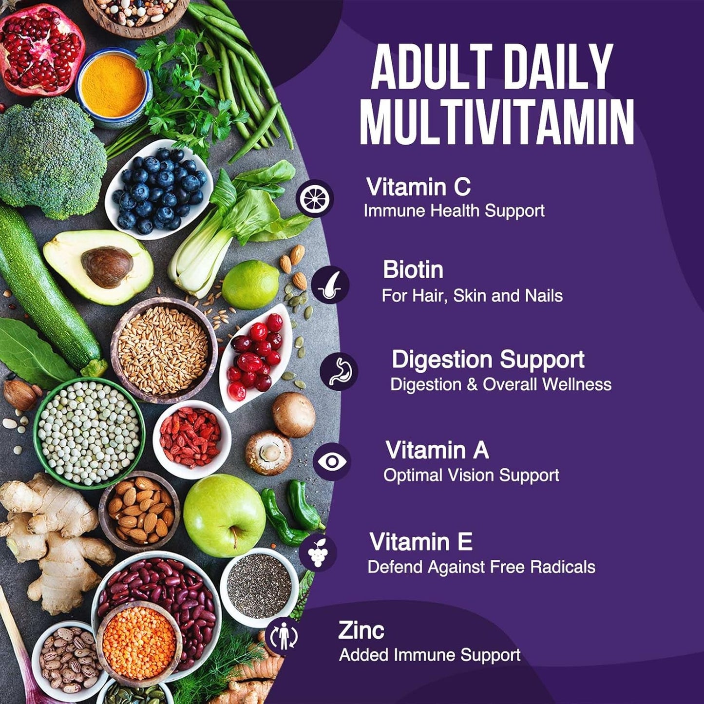 Natural Multivitamin Gummies for Adults - Daily Gummy Vitamins with A, C, E, B6, B12 - Non-GMO, Berry Flavor - 120 Gummies
