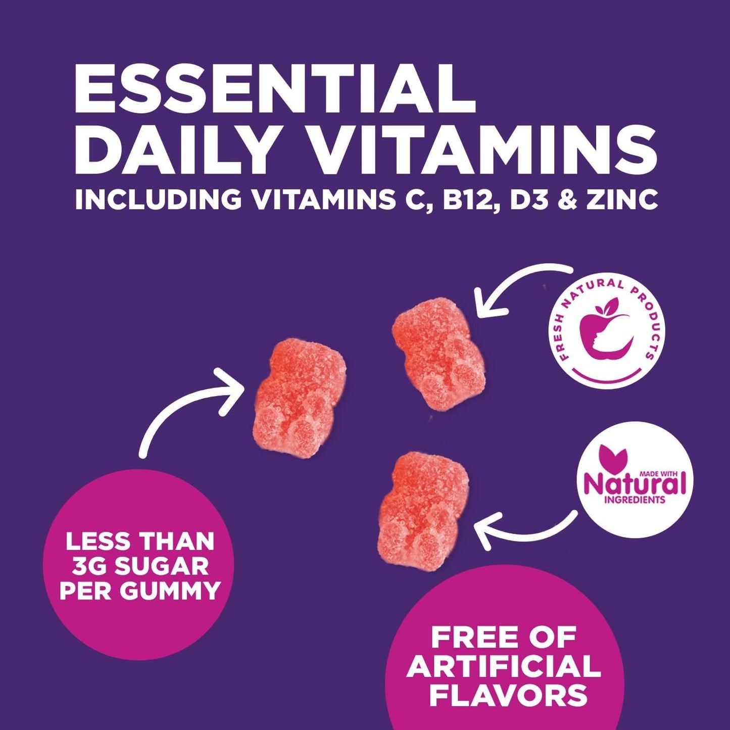 Natural Multivitamin Gummies for Adults - Daily Gummy Vitamins with A, C, E, B6, B12 - Non-GMO, Berry Flavor - 120 Gummies