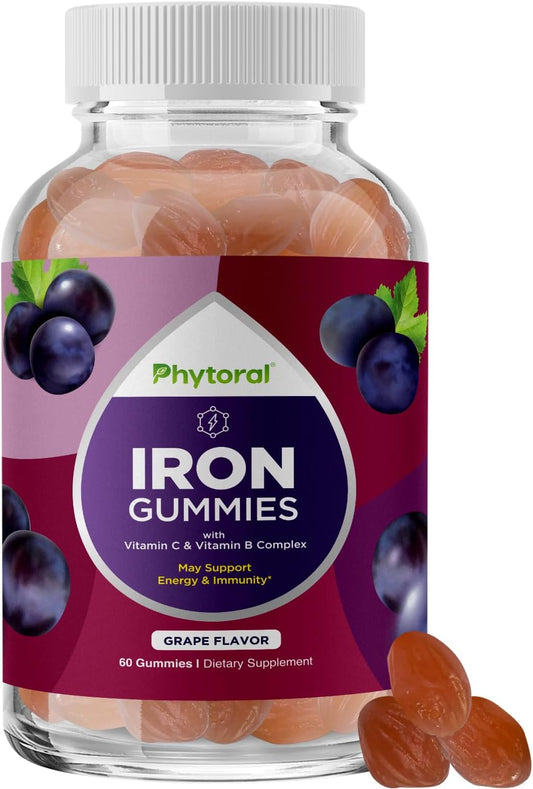 Natural Multivitamin Iron Gummies for Adults - Energy Boost B Complex Vitamins - Gummy Supplement for Mental Clarity and Focus