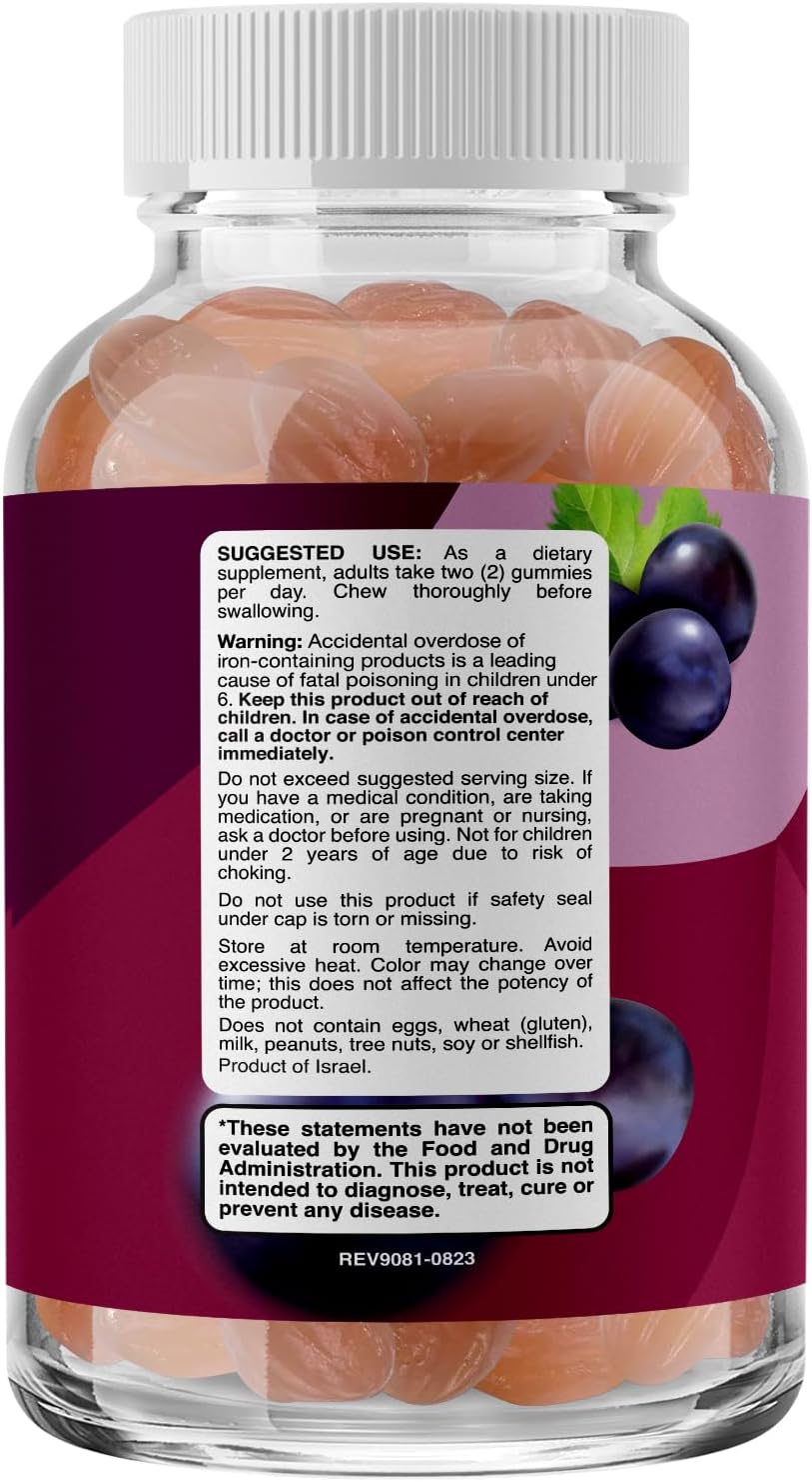 Natural Multivitamin Iron Gummies for Adults - Energy Boost B Complex Vitamins - Gummy Supplement for Mental Clarity and Focus