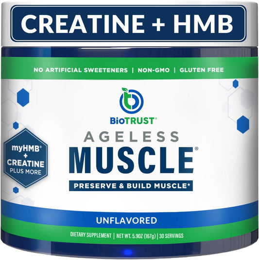 Natural Muscle Building Powder with Creatine HMB, Vitamin D3, and Betaine - Boost Strength and Preserve Muscle Mass - Unflavored, 30 Servings