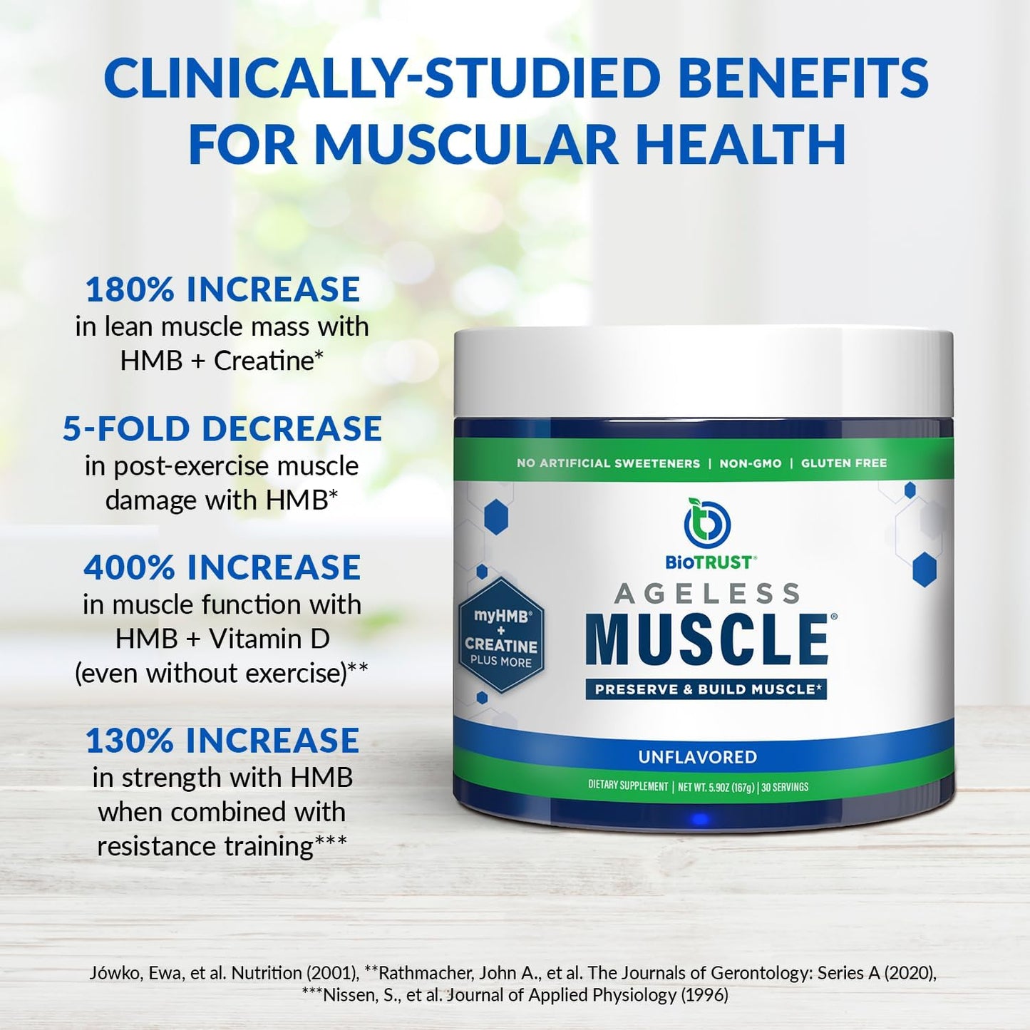 Natural Muscle Building Powder with Creatine HMB, Vitamin D3, and Betaine - Boost Strength and Preserve Muscle Mass - Unflavored, 30 Servings