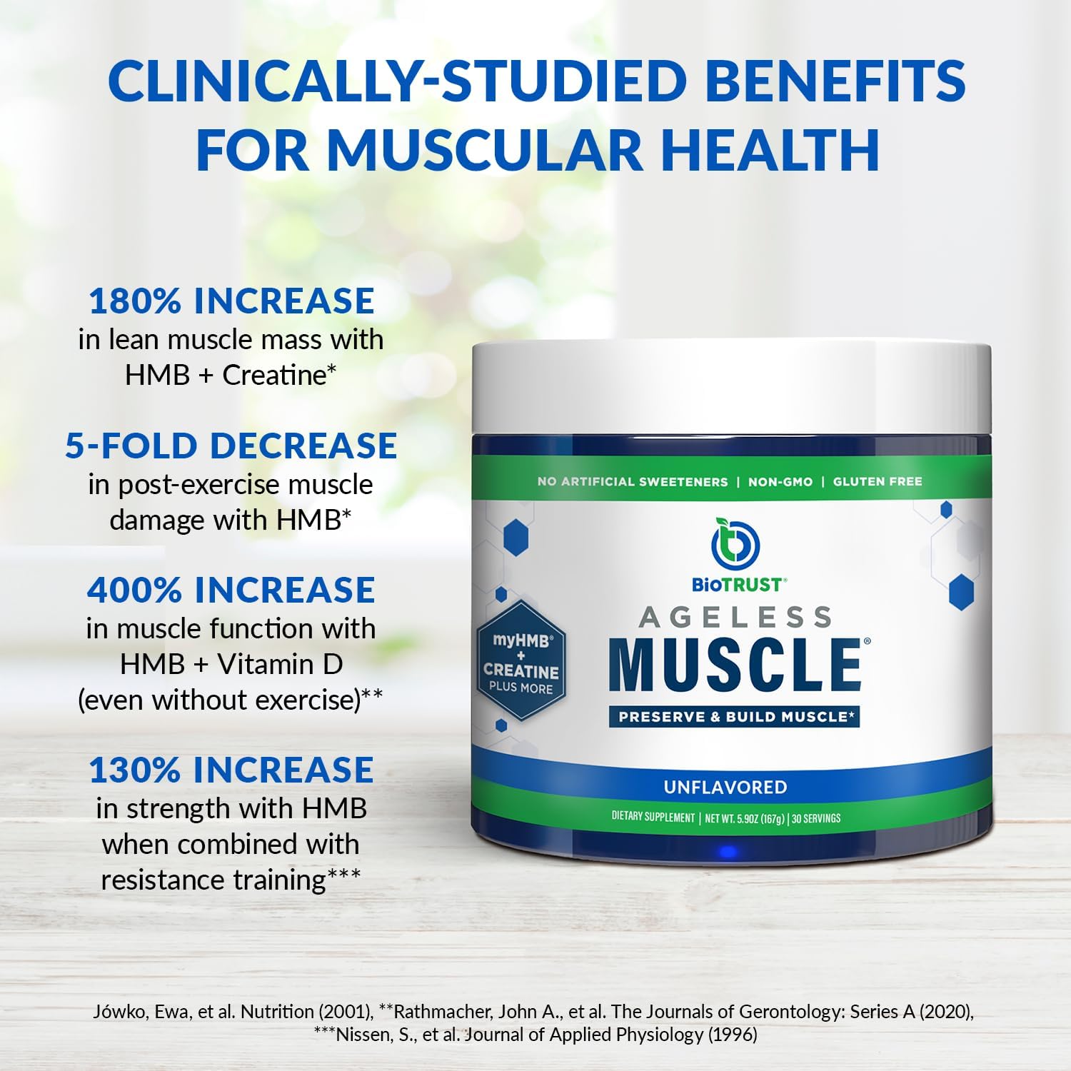 Natural Muscle Building Powder with Creatine HMB, Vitamin D3, and Betaine - Boost Strength and Preserve Muscle Mass - Unflavored, 30 Servings