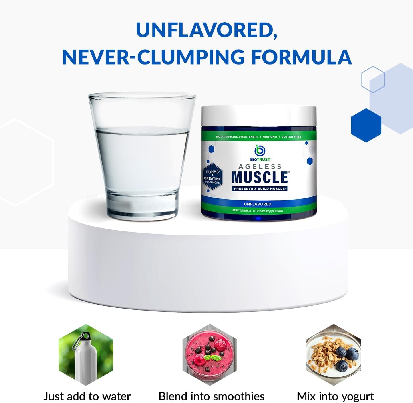 Natural Muscle Building Powder with Creatine HMB, Vitamin D3, and Betaine - Boost Strength and Preserve Muscle Mass - Unflavored, 30 Servings