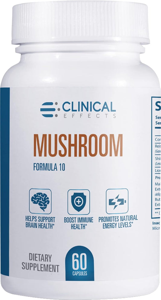 Natural Mushroom Supplement for Focus, Mood, and Brain Booster - Nootropic & Immune Support - 60 Veggie Capsules
