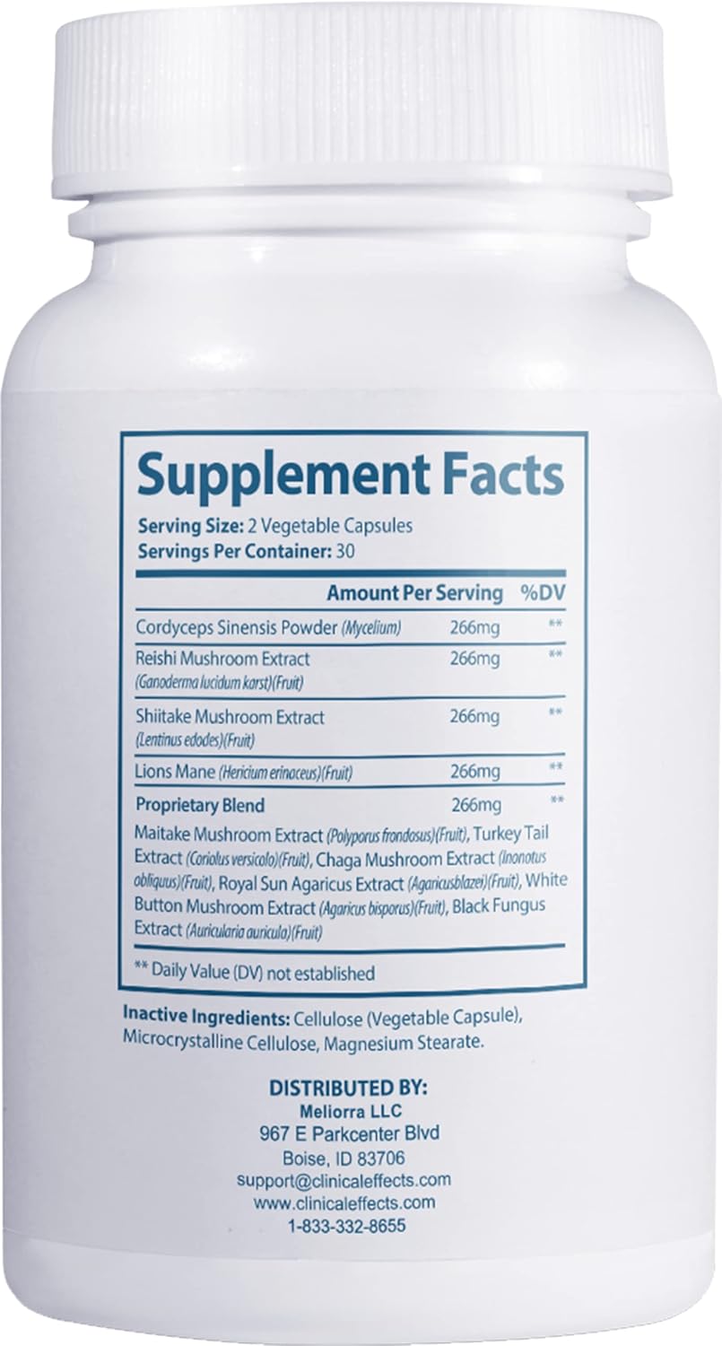 Natural Mushroom Supplement for Focus, Mood, and Brain Booster - Nootropic & Immune Support - 60 Veggie Capsules