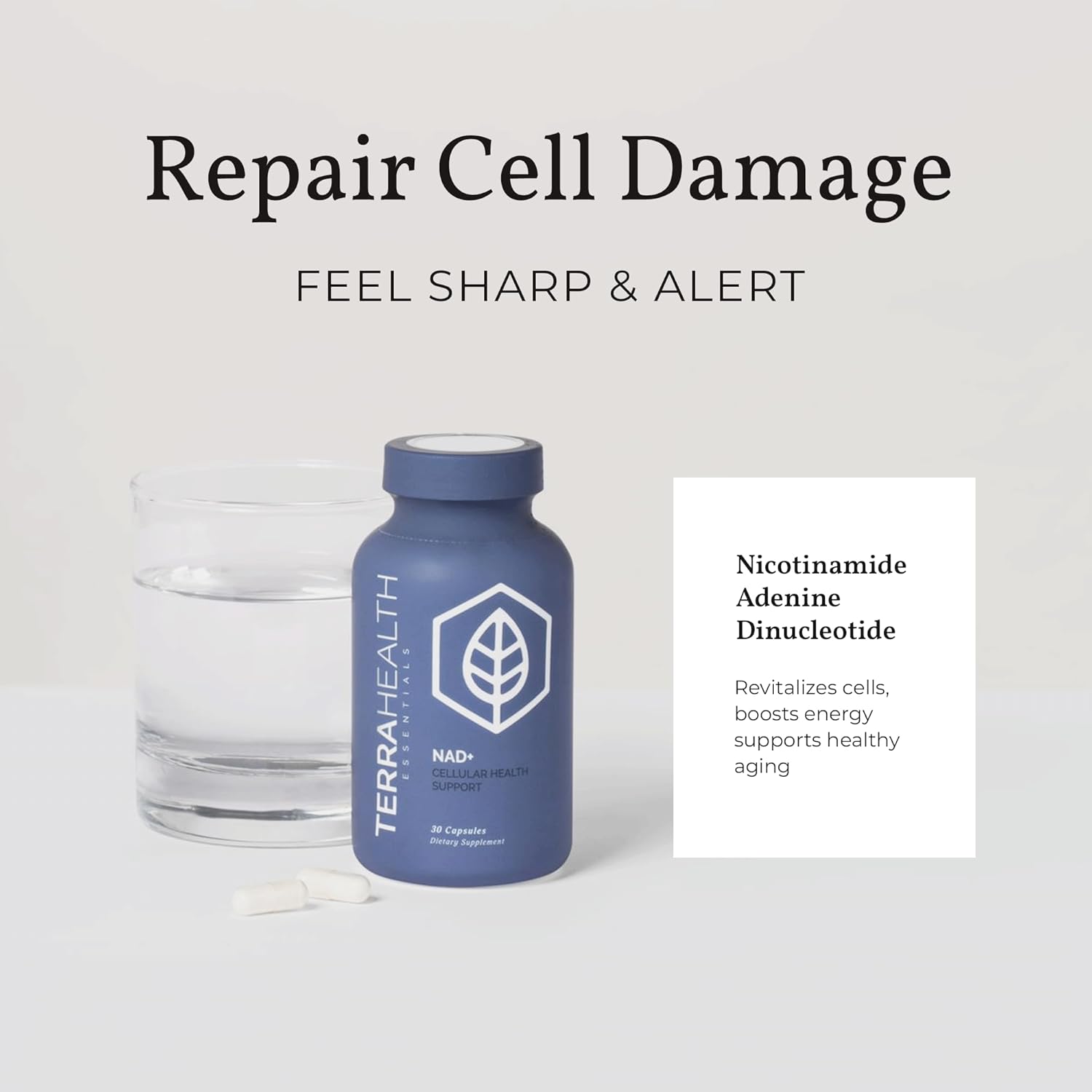 Natural NAD+ Supplement for Cellular Energy, Metabolic Repair & Healthy Aging - Heart, Brain, Muscle - 30 Day Supply