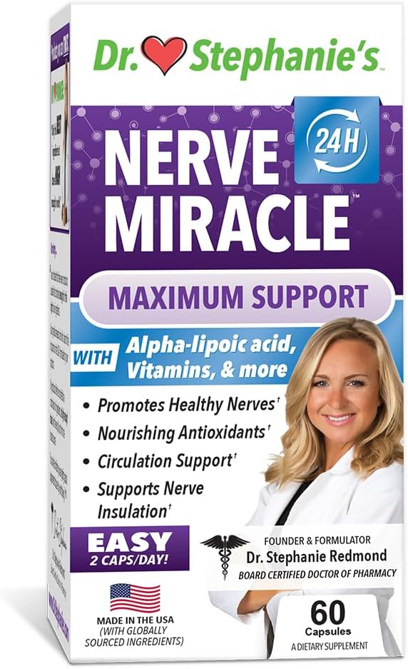 Natural Nerve Support Capsules with Alpha Lipoic Acid and Vitamin B12 - Relief for Leg, Finger, and Toe Discomfort - Pharmaganics Dr Stephanie's Miracle Formula