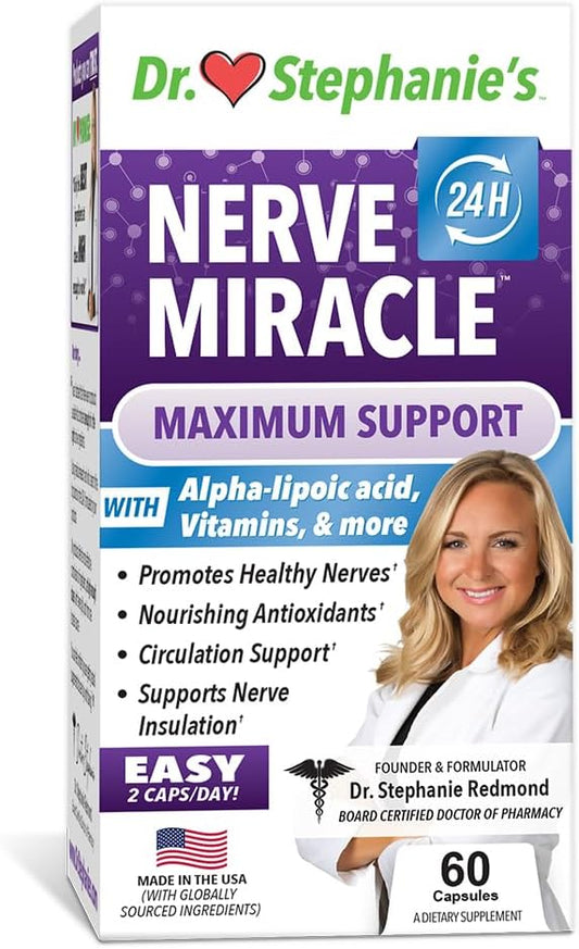 Natural Nerve Support Capsules with Alpha Lipoic Acid and Vitamin B12 - Relief for Leg, Finger, and Toe Discomfort - Pharmaganics Dr Stephanie's Miracle Formula