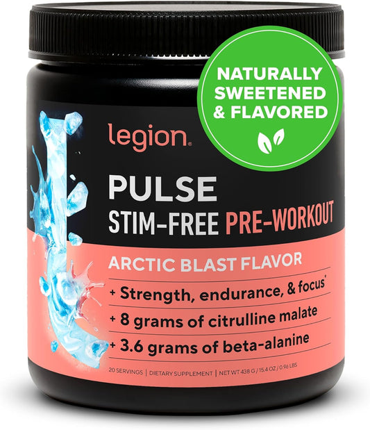 Natural Nitric Oxide Pre-Workout Drink for Energy Boost - Caffeine-Free Arctic Blast Supplement with Beta Alanine, Citrulline, Alpha GPC - Creatine-Free & Naturally Sweetened