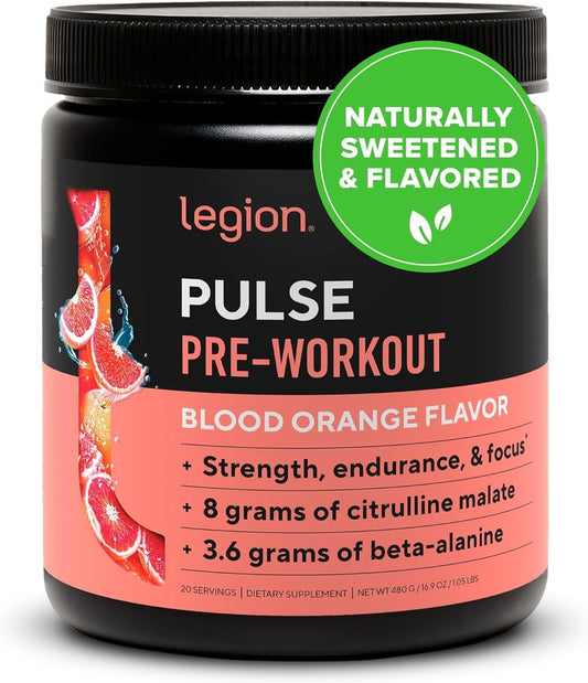 Natural Nitric Oxide Preworkout Drink for Energy Boost - Creatine Free, Sweetened Naturally, Beta Alanine, Citrulline, Alpha GPC - Blood Orange Flavor
