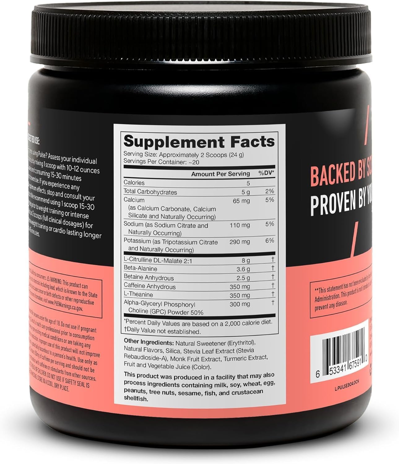 Natural Nitric Oxide Preworkout Drink for Energy Boost - Creatine Free, Sweetened Naturally, Beta Alanine, Citrulline, Alpha GPC - Blood Orange Flavor