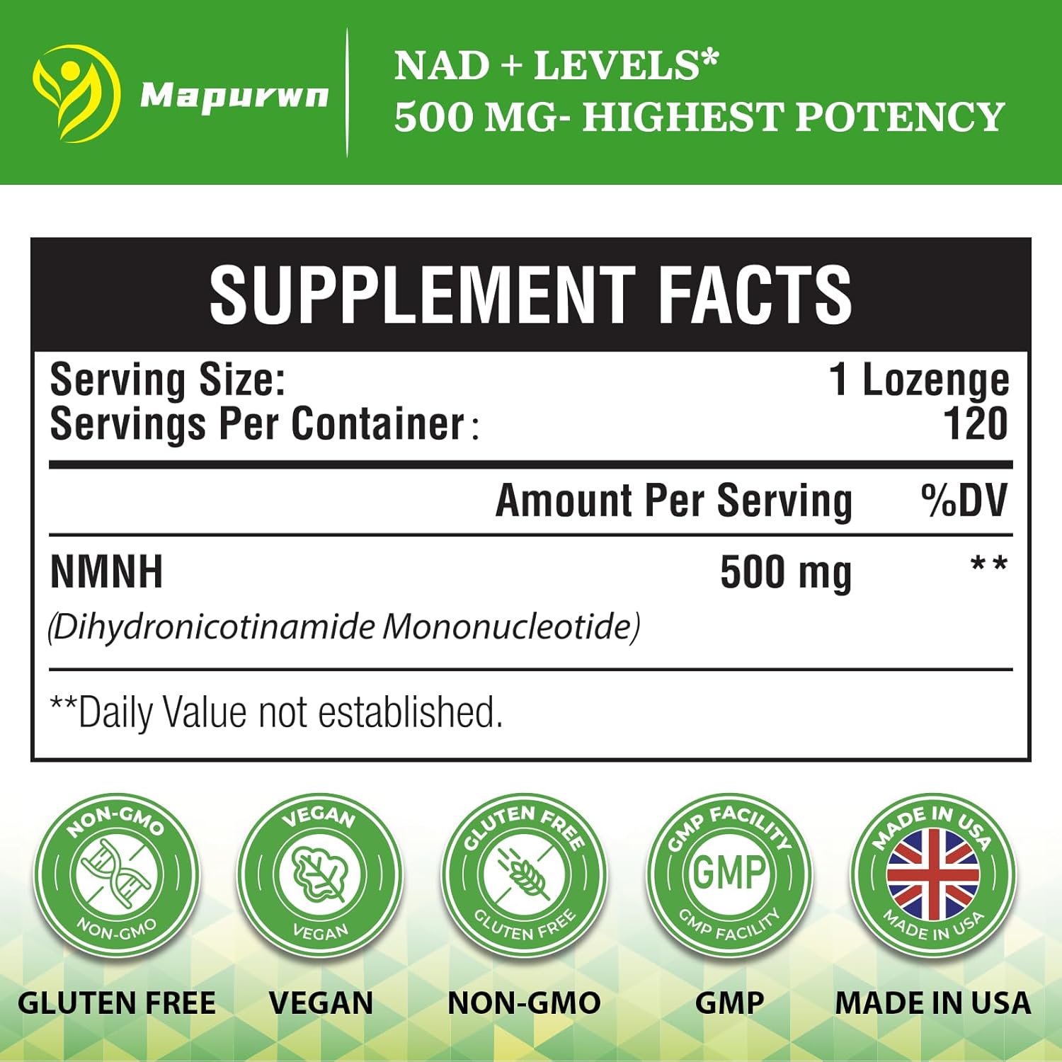 Natural NMN Supplement 500mg - Boost NAD+ Levels, Anti-Aging & Energy Support - Non-GMO - 240 Count