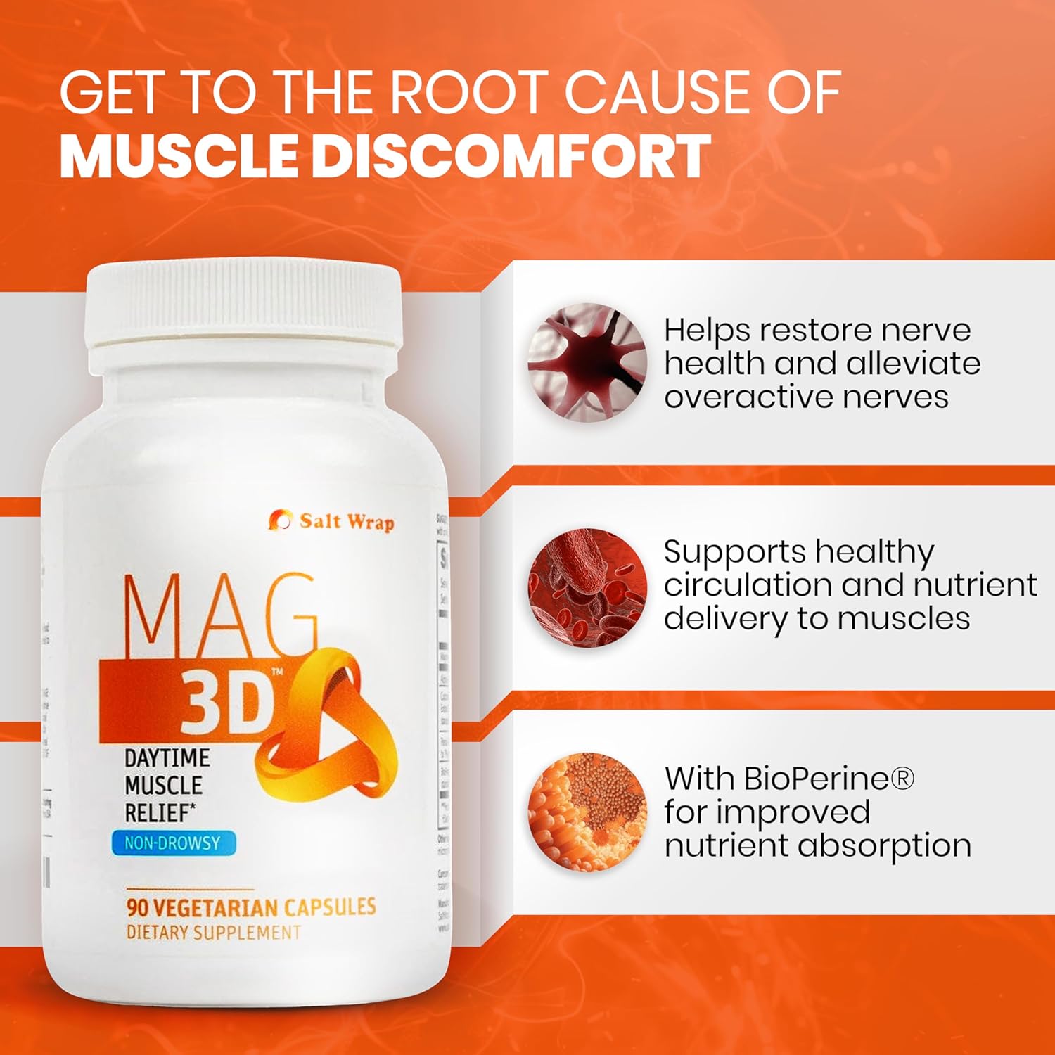 Natural Non-Drowsy Leg Cramp & Muscle Relief Support Supplement with Turmeric & Magnesium for Nerve Health