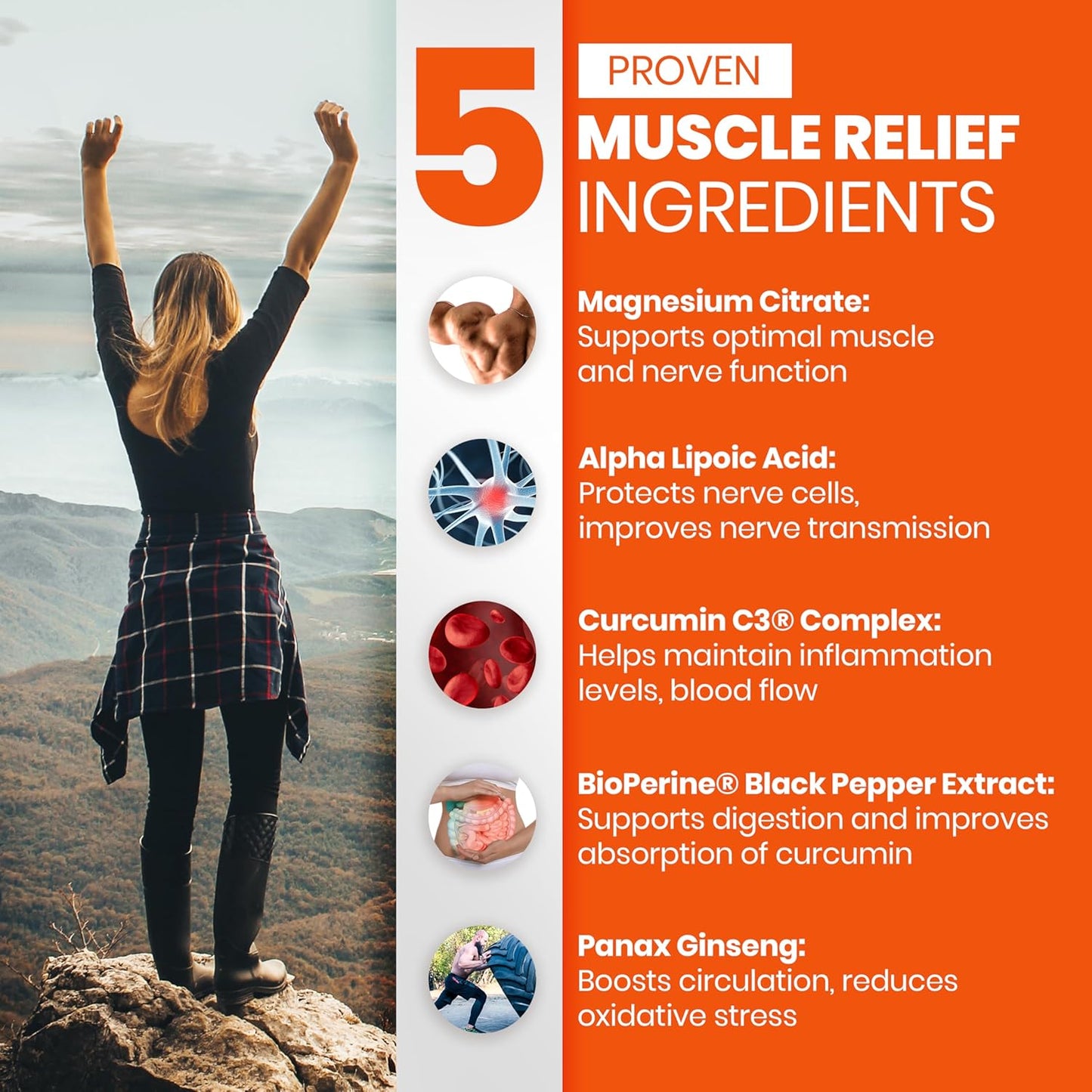 Natural Non-Drowsy Leg Cramp & Muscle Relief Support Supplement with Turmeric & Magnesium for Nerve Health