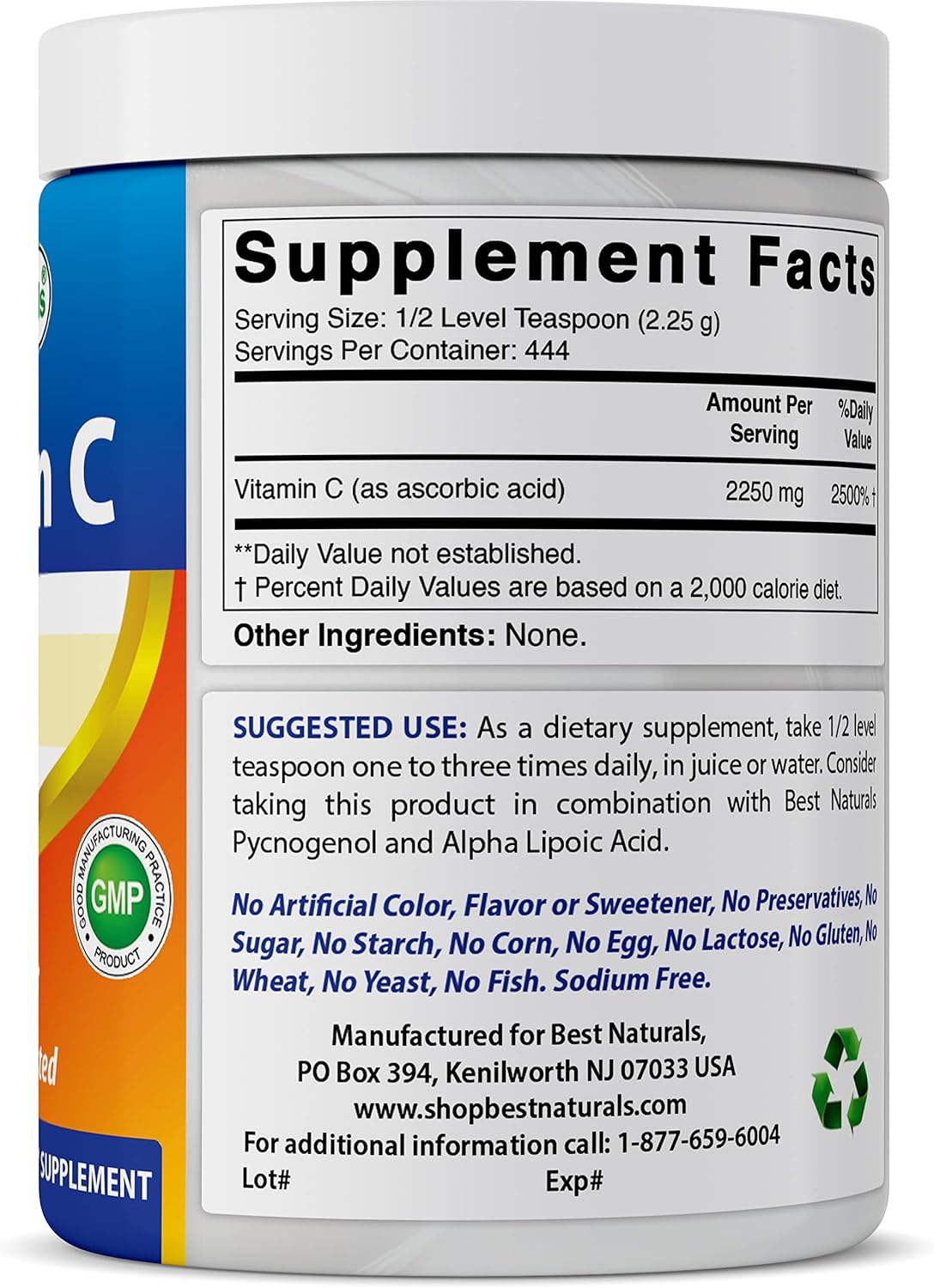 Natural Non-GMO Vitamin C Powder - 2 Pack, 1 lb Each (454 Grams) - Pure Ascorbic Acid Supplement