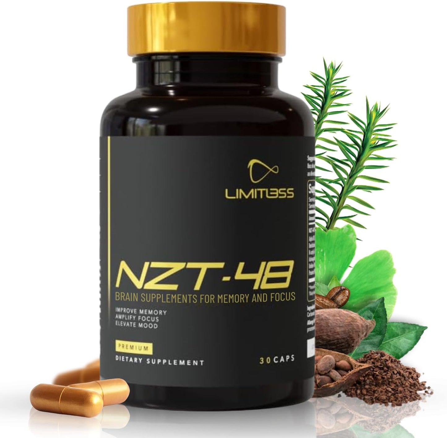 Natural Nootropic Brain Booster Supplement for Memory, Focus & Energy - 30 Servings